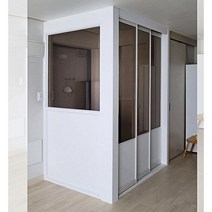 [바른도어] ㄱ자 파티션 중문 아파트 현관중문 직영시공, 1번 초슬림3연동 화이트 + 파티션(브론즈강화유리)