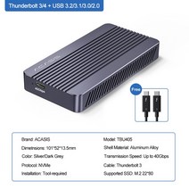 Acasis 썬더볼트 3 모바일 인클로저 M2 NVME SSD 외장 하드 드라이버 PCIE, 6.TBU405 Dark Grey
