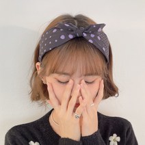 귀여운 톤다운퍼플 땡땡이 도트 리본 반다나 머리띠