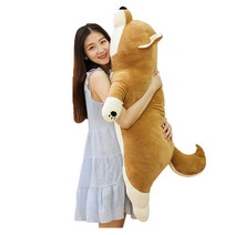 Neirny 롱 인형 바디필로우 잠자는 모찌시바견 쿠션 대형 롱쿠션 인형베개, 브라운 80cm