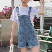가바바 여성 청반바지 쪼꼬미 주머니 포인트 멜빵바지 여름 데님반바지 G46788