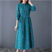 가을 레트로 꽃 무늬 긴팔 원피스 빅사이즈 신혼여행 미시룩 50대 60대 여성 보헤미안룩