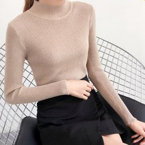 러팬 WF02 간절기 슬림핏 긴팔 반폴라 골지 니트 티셔츠