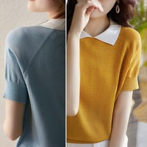 다이뻐 리틀깽스 프렌치시크 신축성좋은 샤이니 반짝이 플라워자수 여름 데일리 얇은 에어컨 시원한 쿨 반팔니트 여름휴가 리조트룩 쉬운코디