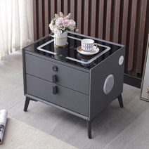 무선 충전 스마트 협탁 침대 사이드 테이블 수납장 현대 미니멀리스트 옆, [23] 올 솔리드 우드 다크 그레이 삼색 조명 + 무, [01] 차림새, [01] 50x40x46cm