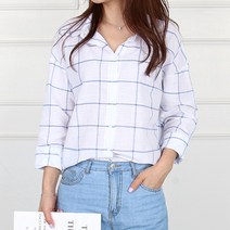 엠아이유 가벼운 찰랑 봄 블라우스 여성용 빅사이즈 매거진체크셔츠