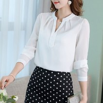 와이제이 국내 당일 발송 브이넥 셔링 블라우스 긴팔블라우스 쉬폰여성블라우스 YJK156