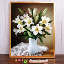 보석십자수 창업 도구 백합 꽃 인쇄 11CT 크로스 스티치 키트 DIY 자수 DMC 스레드 공예 수제 수공예 그림, HMA70125_40x50_11CT 면사