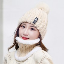일월전빵 기모안감 방한모자 겨울 레저활동 B패치 방울모자 넥워머세트 B-H004