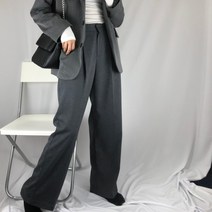 여자 그레이 차콜 핀턱 세미 와이드 롱 스판 슬랙스 인생슬랙스