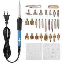 우드버닝 버닝기 펜 전기 납땜 인두 온도 조절 목재 엠보싱 조각용 60W 220V 28 개 낙화술 오목 도구 키트, 01 28Pcs_01 60W_01 미국