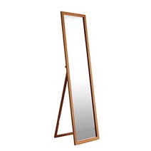 티크재 천연 돌기판 사용 스탠드 미러 브라운(차) 폭 40cm x 높이 150cm 전신 비산 방지 목제 나뭇결 나무 북유럽 요가 레슨