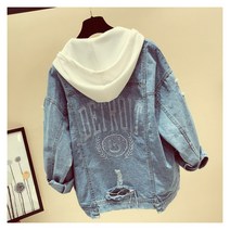 빨강몽키 여성 후드 데님 자켓 청자켓 후드재킷 간절기 재킷