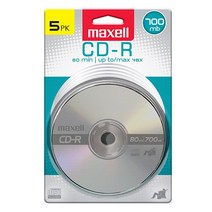 Maxell 648220 잡음 없는 재생 쓰기 속도를 위한 프리미엄 품질의 녹음 표면 48x 700Mb Cd 녹음 가능 5 디스크 팩, 5-pack_CD Disc