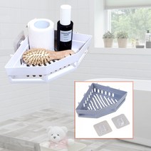 투제이유니버스 욕실 화장실 코너 부착식 선반 무타공 녹슬지않는 플라스틱 접착식 선반장 수납대 선반대, 베이지