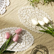 둔떼 타원레이스 2c 뜨개 도일리 깔개 매트 컵받침 코스터, 베이지