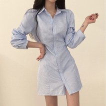 [랜덤플레이] 스트라이프 스트링 라인 셔츠 원피스