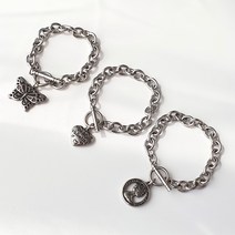 더플래티나 써지컬스틸 볼드 체인 하트 나비 코인 팔찌