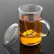 써니s 내열유리 티머그 500ml 심플 유리잔 뚜껑컵 거름망, 단품