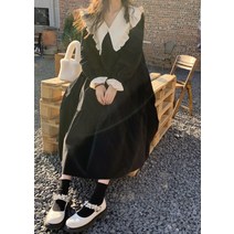 빅 카라 캉캉 가을 예쁜 긴팔 맥시 롱 면 주수 원피스 수입 빅사이즈 오버핏 루즈핏 SY