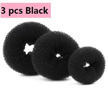 저스트앳 3Pcs 크기 S/M/L 여성 레이디 도넛 헤어 링 롤빵 액세서리 스타일링 도구, [01] 3피스 Black