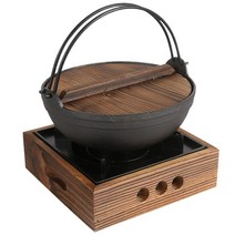 무쇠화로세트 샤브샤브 전골냄비 오뎅 캠핑 주물냄비, 블랙, 소형냄비+소형사각화로(1인용)