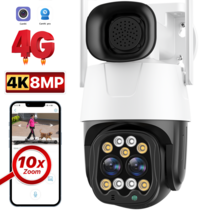 AI 추적 오디오 보안 CCTV 카메라 4K 8MP 4G SIM 카드 야외 와이파이 2.8mm-8mm 듀얼 렌즈 10X 줌 IP H.265, 08 8MP 4G With 64G_03 AU 플러그