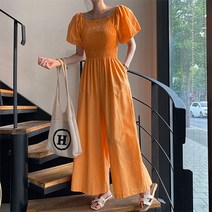 순이들 여성 휴양지룩 나들이룩 퍼프 밴딩 점프수트