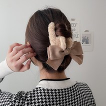 겨울 벨벳 리본 퍼 집게핀