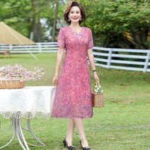 플라워 쉬폰 원피스 엄마 여름 반팔 중년 여성 45 슬림핏 작은 키 빅사이즈 4998811318