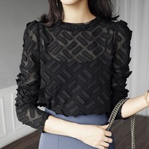 블랙 상 입체 플라워 이너웨어 긴팔 여성 이너 블라우스