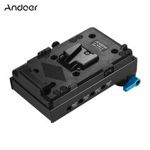 Andoer V 마운트 V 잠금 배터리 플레이트 어댑터 15 미리 메터 듀얼 홀 낚싯대 클램프 LP-E6 더미 배터리 어댑터 BMCC BMPCC 캐논 5D2 / 5D3 / 5D4 / 80D / 6D2 / 7D2 모니터 오디오 레코더 마이크 주파수 분배기, 15mm Dual Hole