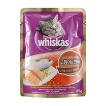 위스카스 고양이파우치 길고양이사료 고등어와연어 85G