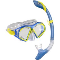 미국 다이버즈 남녀공용 마스크 앤 아일랜드 드라이 스노클 콤보 성인용, Blue/Yellow