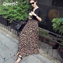 호피무늬 스커트 호피치마 햅번스커트 여름 가을 여성 긴 레오파드 탄성 허리 쉬폰 플리츠