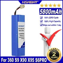 샤오미 치후360 단후이 아이로봇 호환용 HSABAT S9 X90 X95 S6PRO 5800mAh 배터리 360 로봇 진공 청소기 액, 한개옵션0