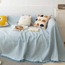 SKANDSALO 쇼파 패드 6인용 천커버 가죽갈이 돌쇼파 매트 천갈이, 그리드 블루_180 x 340cm
