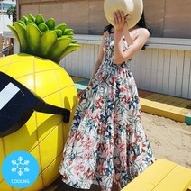 플라워 스모크 쿨링원피스 비치웨어 롱원피스 비치원피스