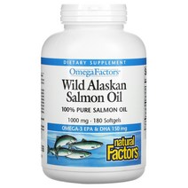 네추럴팩터스 Wild Alaskan Salmon Oil 자연산 알래스카 연어오일 1000mg 함유 180소프트젤 오메가 EPA DHA 보충제, 1개, 180정