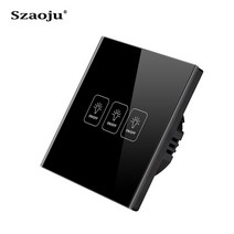 szaoju 터치 스위치 eu 표준 화이트 크리스탈 유리 패널 조명 스위치 ac110-220v 스위치 123 갱 1 웨이 벽 램프 터치 스위치, 블랙 3 갱