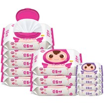 순둥이 유아물티슈 베이직 80매 캡형 8p + 프리미엄 엠보싱 20매 휴대용 4p, 2세트