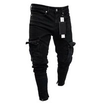 fashion black jean men 데님 스키니 바이커 진 파괴 닳은 슬림 핏 포켓 카고 펜슬 바지 플러스 사이즈 s-3xl 패션