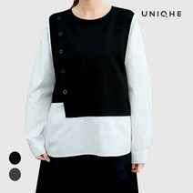라운드넥 단추 레이어드 티셔츠