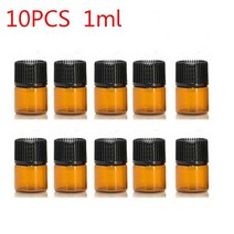 10Pcs 1/2/3/5ml 미니 에센셜 오일 병 샘플 항아리 오리피스 브라운 감속기 및 캡 리필 용 유리 화장품 용기, [01] 10PCS 1ml