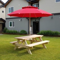 테이블쉼터 4인 방부목 야외테이블 파라솔 세트 야외용DIY, 도토리색+중형파랑파라솔+고정대
