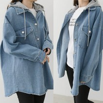 [아이맘스타일] 박시핏 데님 후드 자켓 남방 연청 진청 후드 탈부착