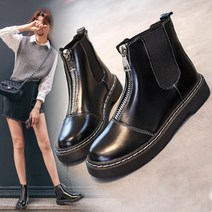 ridh230 클래식 스티치 지퍼 둥근코 여성 플랫 워커 부츠