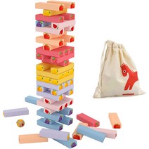 Gentle Monster 나무 스태킹 보드 게임 아동용 과일 컬러 타워 빌딩 블록 게임 54개 나무 밸런싱 블록 몬, 01 과일