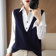 여성가죽조끼 경량 후드밍크 반팔 골덴 봄과 여름 캐시미어 니트 조끼 여성용 v 넥 민소매 풀오버 패션 루즈하고 얇은 솔리드 컬러 아우터웨어