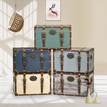 빈티지 나무상자 영국 엔틱가구 유럽 보물상자 레트로인테리어 소품 뚜껑있는수납함, 소형  20x15x15cm, 그레이 블루